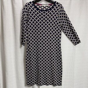 Boden Diamond Geo Pattern Knit Midi Tunic Dress Size 12 R Navy/Cream EUC work